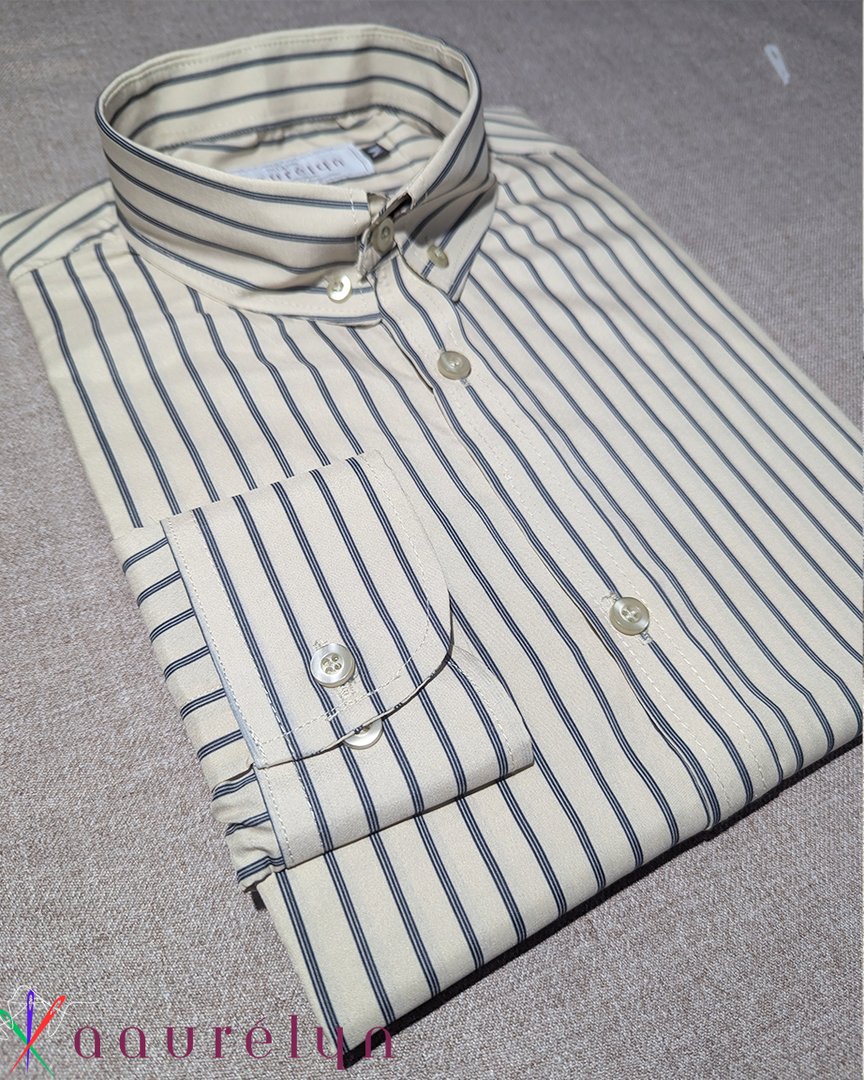 Cream & Navy Stripe Shirt