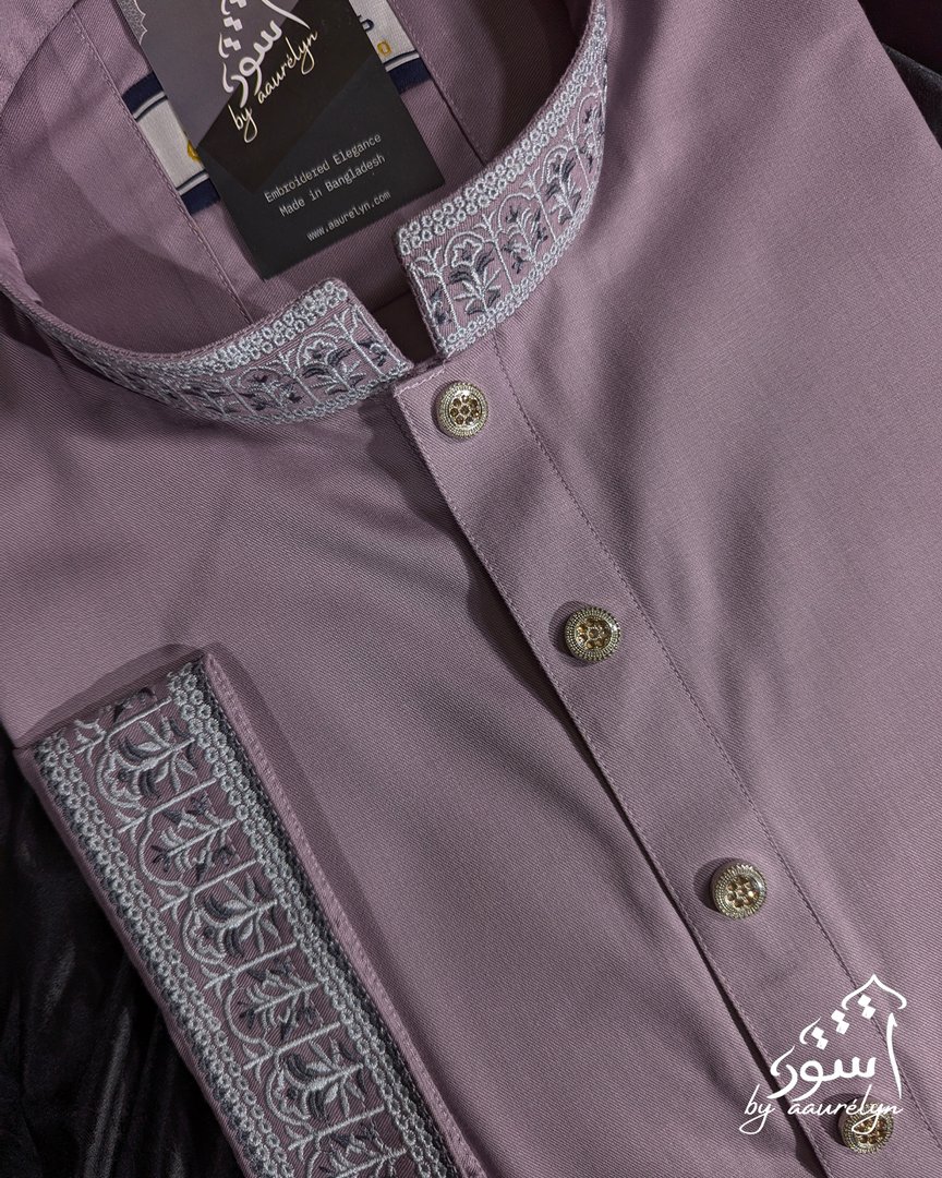 Aswad - Dusty Maroon Regular Fit Embroidered Panjabi - aaurélyn | Aswad Collection