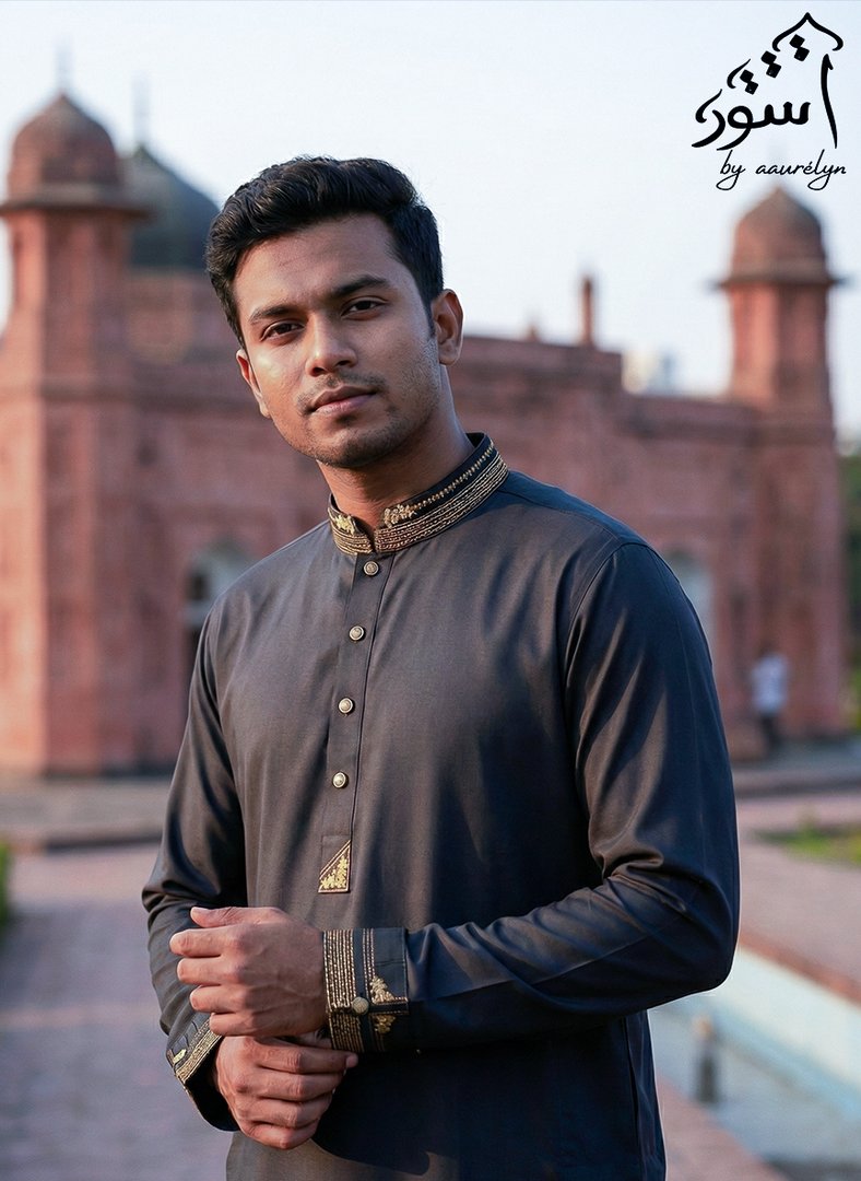 Aswad – Black Embroidered Premium Panjabi - aaurélyn | Aswad Collection