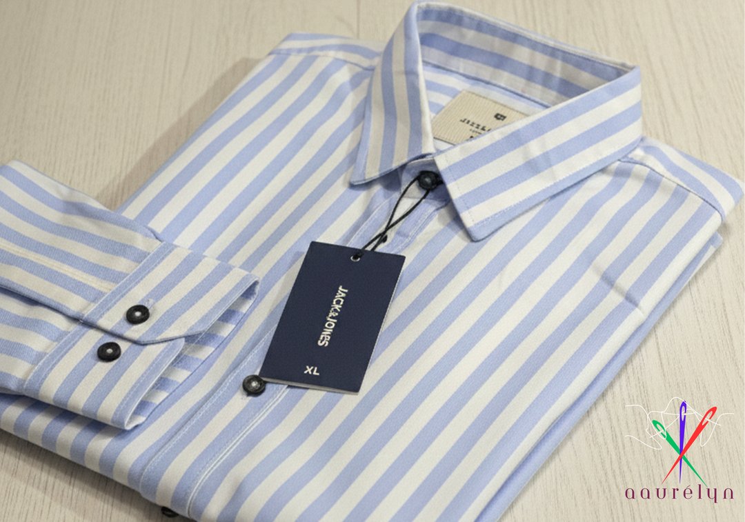 Men'z Casual Blue Stripe Shirt - aaurélyn